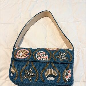 Blue Coastal Beaded Shell & Starfish Bag Beach Aesthetic Shoulder Purse